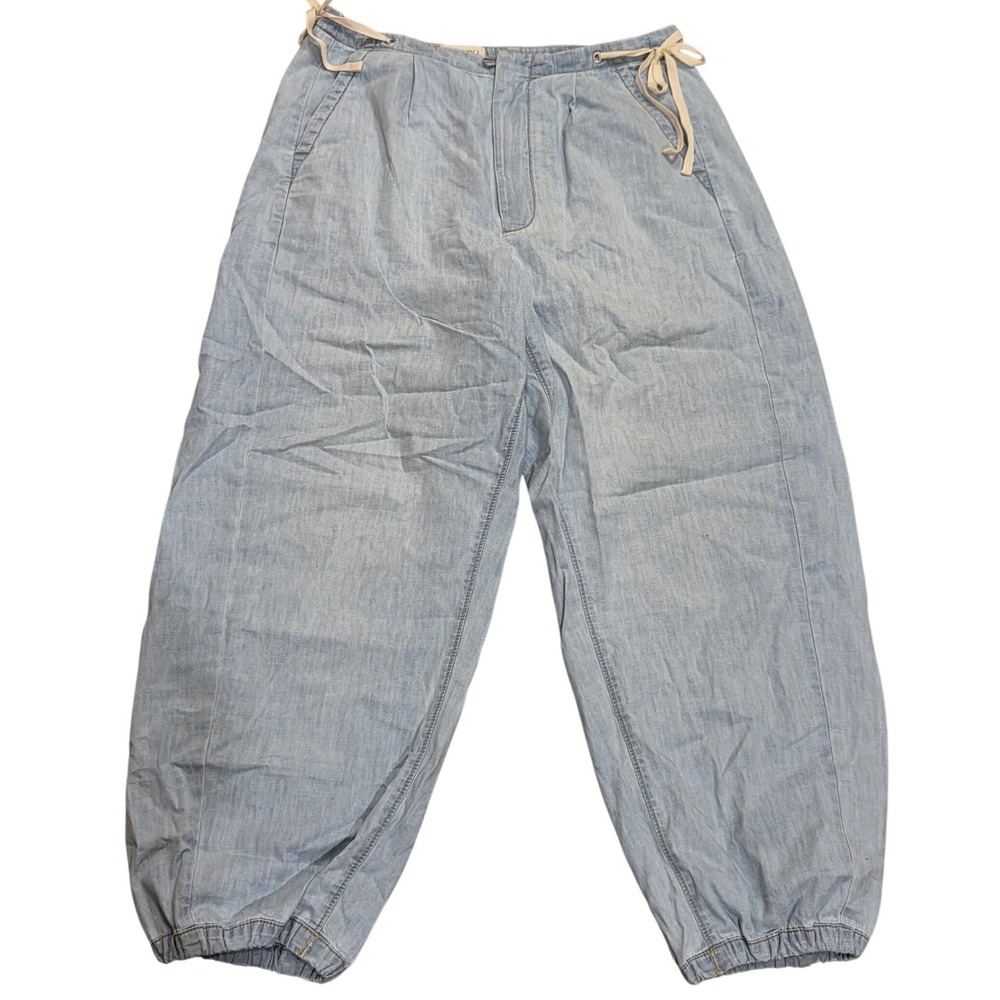 Pilcro Cotton Chambray Tie Barrel Leg Pants Slung Slouch Light Airy Jogger 30